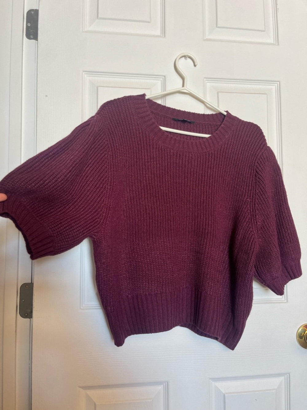 George Women's Short-Sleeve Chunky Knit Sweater in Plum
